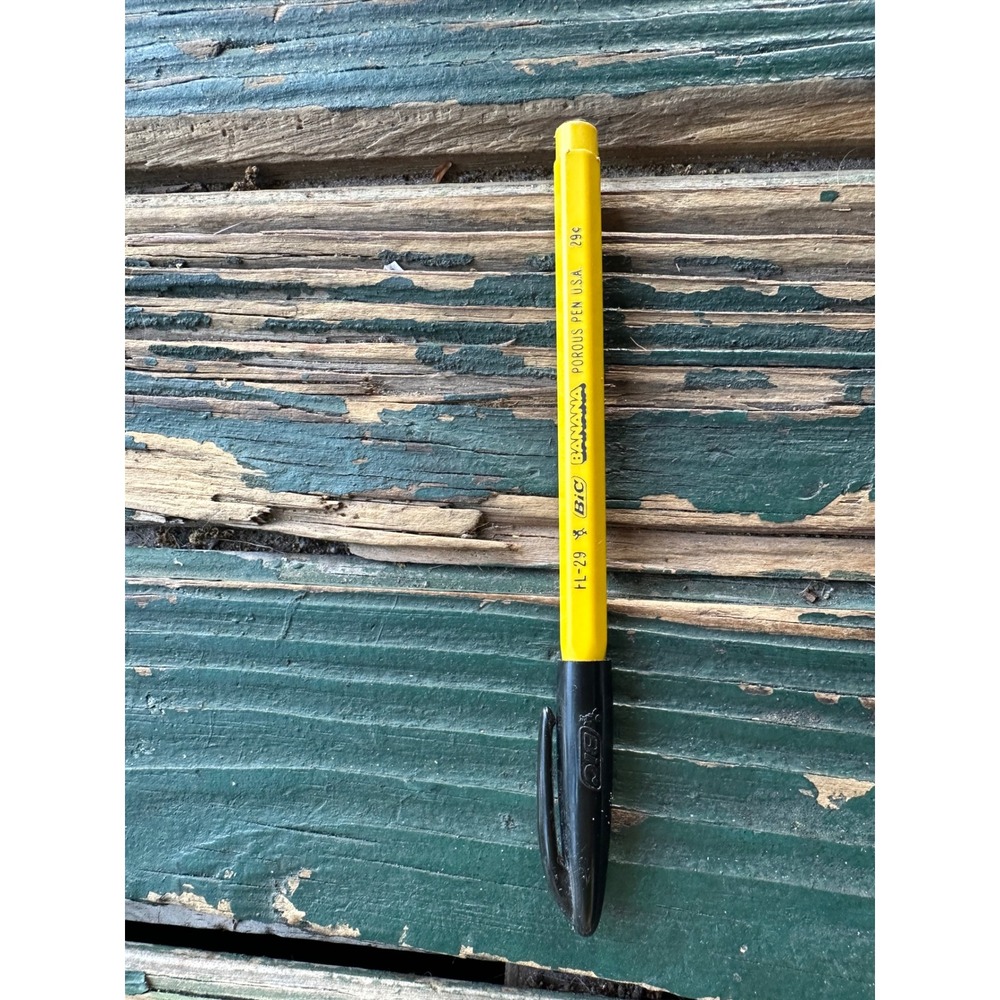 Vintage BIC Banana Porousโ Pen FL-29 Yellow Black Felt Tip Made in USA Retro 70s